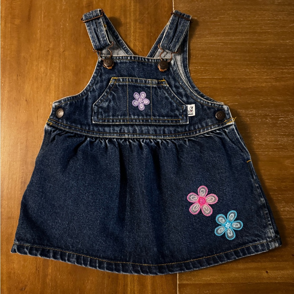 Sprocket Denim Kids Overall Skirt with Floral Embroidery